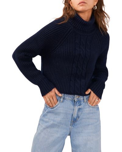1.STATE Back Cutout Turtleneck Sweater - Blue