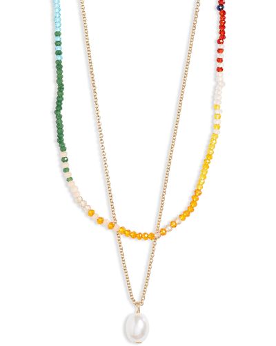 BP. Imitation Pearl Pendant Layered Necklace - Metallic