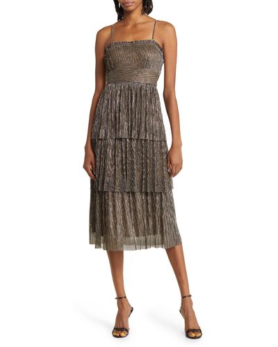 Lost + Wander Lost + Wander Le Mysterieux Metallic Tiered Dress - Natural