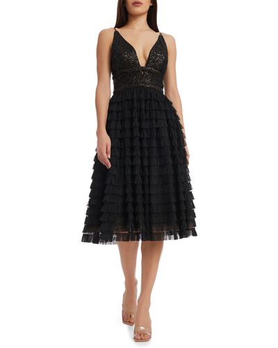 Dress the Population Becca Sequin & Tulle Tiered Dress - Black