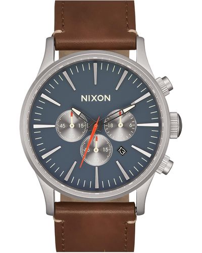 Nixon Sentry Chronograph Leather Strap Watch - Gray