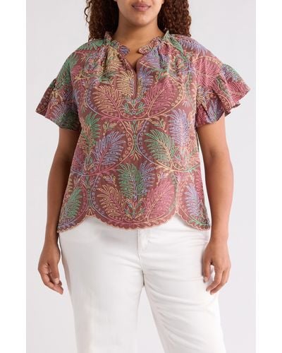 Wit & Wisdom Tropical Embroidered Top - Multicolor
