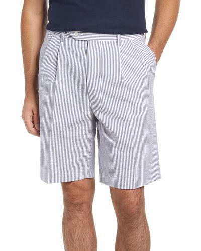 Berle Pleated Seersucker Shorts - Gray