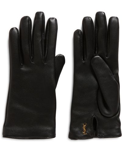 Saint Laurent Cassandre Logo Cashmere Lined Leather Gloves - Black
