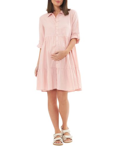 Ripe Maternity Adel Linen Blend Maternity Shirtdress - Pink