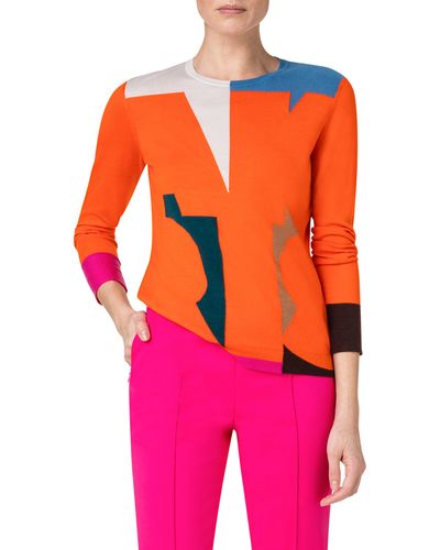Akris Intarsia Colorblock Wool & Silk Sweater - Pink