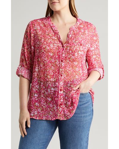 Kut From The Kloth Jasmine Roll Sleeve Top - Red