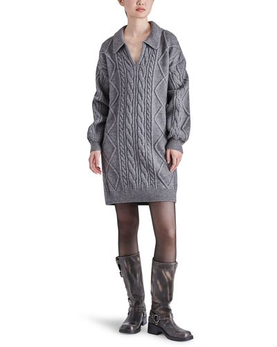 Steve Madden Debbie Long Sleeve Cable Sweater Minidress - Gray