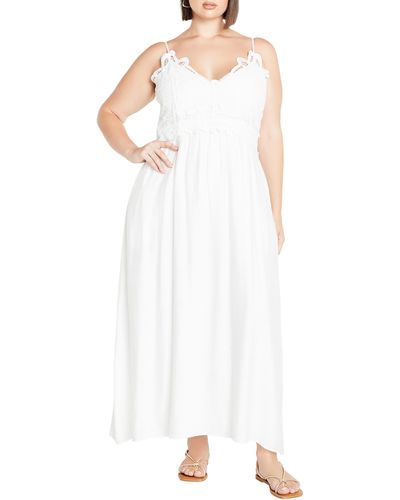 City Chic Martina Lace Trim Dress - White