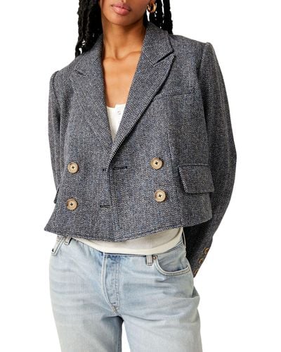 Free People Heritage Double Breasted Crop Blazer - Gray