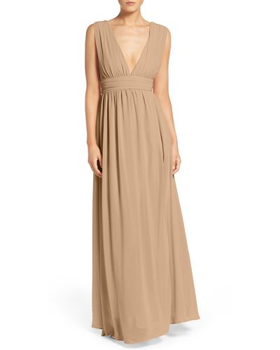 Lulus Plunging V-neck Chiffon Gown - Natural