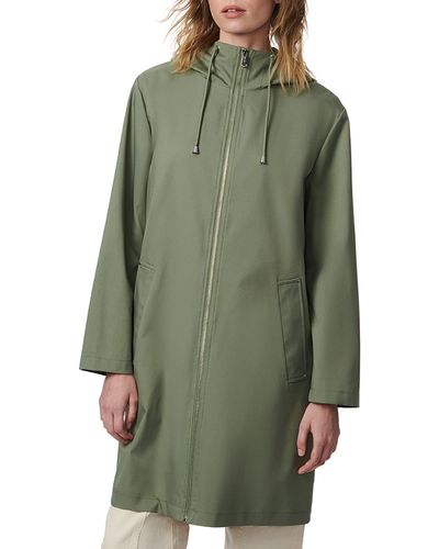 Bernardo Water Resistant Hooded Long Raincoat - Green