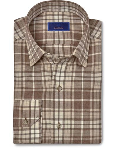 David Donahue Plaid Cotton Twill Hidden Button-down Shirt - Multicolor