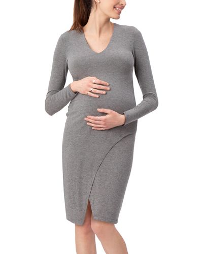 Stowaway Collection Lenox Long Sleeve Maternity Dress - Gray