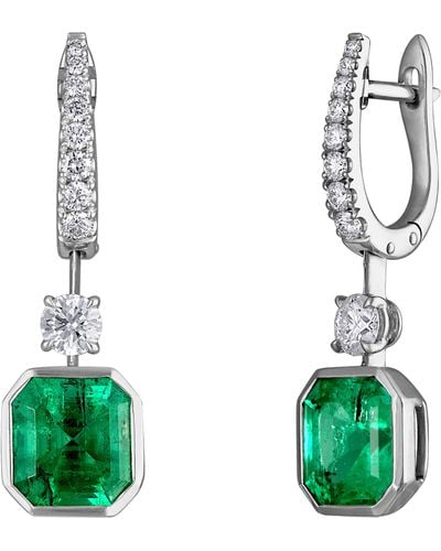 Mindi Mond Diamond & Colombian Emerald Floating Drop Earrings - Green