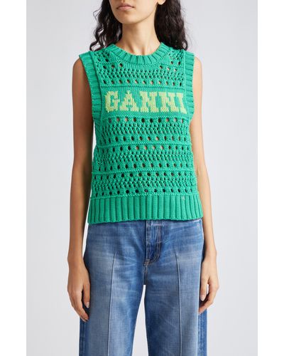Ganni Open Stitch Sweater Vest - Green