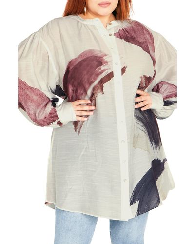 City Chic Melody Long Sleeve Button-up Tunic Shirt - White