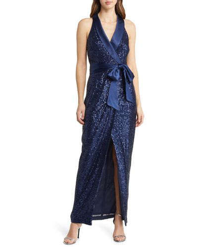 Eliza J Sequin Tuxedo Gown - Blue