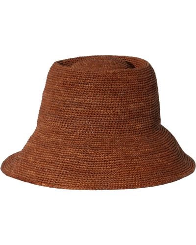 Janessa Leone Felix Crochet Raffia Bucket Hat - Brown