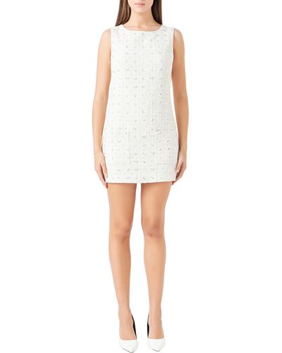 Endless Rose Sequin Tweed Shift Minidress - White