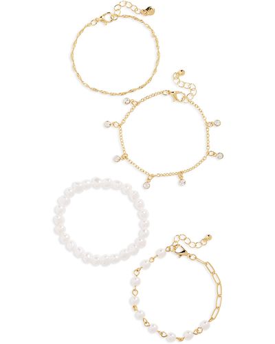 BP. Set Of 4 Imitation Pearl & Crystal Assorted Bracelets - White