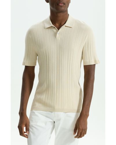 Theory Damian Variegated Rib Cotton Blend Polo Sweater - Natural