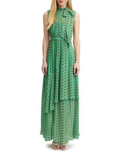 LK Bennett Robyn Dot Print Tie Neck Maxi Dress - Green