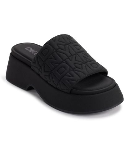 DKNY Logo Quilt Platform Sandal - Black