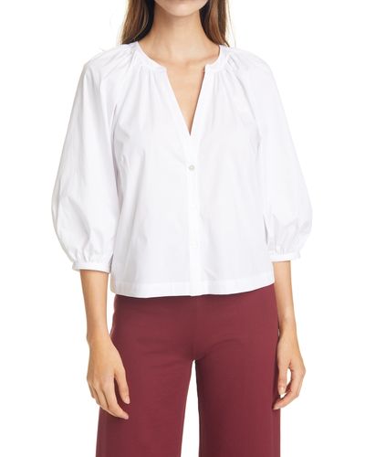 STAUD New Dill Stretch Cotton Button-up Blouse - White