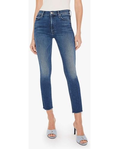 Mother The Dazzler Mid Rise Frayed Ankle Slim Jeans - Blue