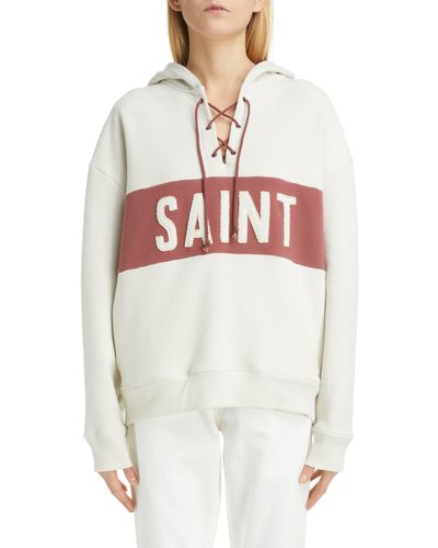 Saint Laurent Logo Boxy Lace-up Hoodie - White