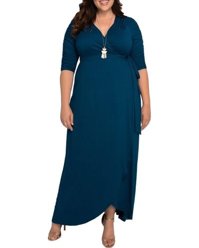 Kiyonna Meadow Dream Wrap Maxi Dress - Blue