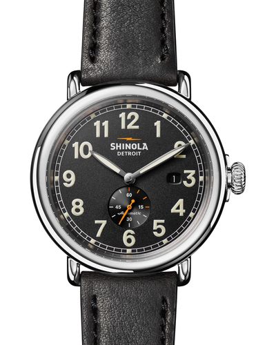 Shinola Runwell Automatic Leather Strap Watch - Black