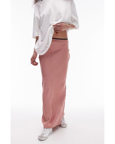 TOPSHOP Bias Cut Satin Midi Skirt - Pink