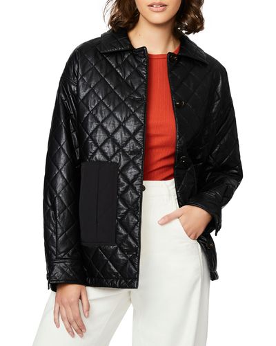 Bernardo Quilted Faux Leather Shacket - Black