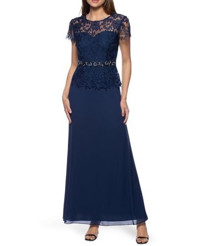 Marina Lace Bodice A-line Gown - Blue