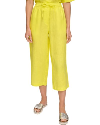 DKNY Drawstring Crop Linen Pants - Yellow