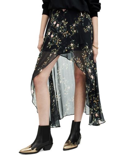 AllSaints Slvina Oto Floral Ruffled High-low Skirt - Black