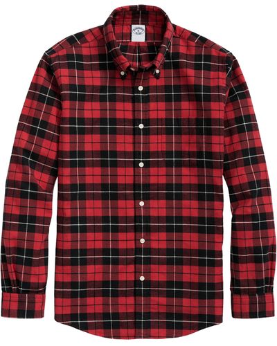 Brooks Brothers Plaid Cotton Flannel Button-down Sport Shirt - Red