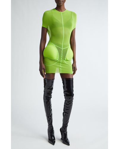 Jean Paul Gaultier Padded Sheer Mesh Minidress - Green