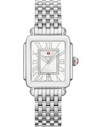 Michele Deco Madison Mid Diamond Dial Bracelet Watch - Gray