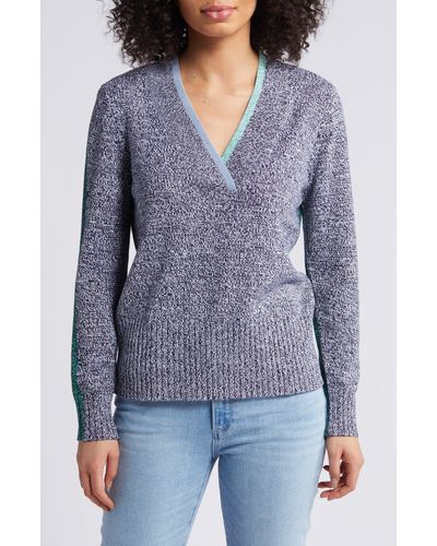 NIC+ZOE Nic+zoe Colorblock Marl V-neck Sweater - Gray