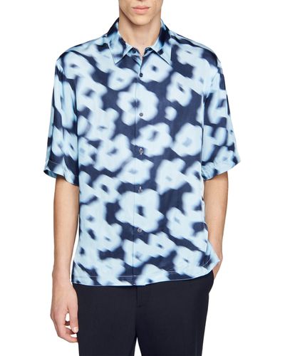 Sandro Floral Oversize Button-up Shirt - Blue