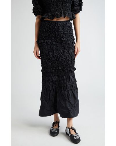 Cecilie Bahnsen Smocked Ruffle Recycled Faille Maxi Skirt - Black