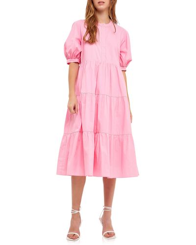 English Factory Puff Sleeve Dress - Pink