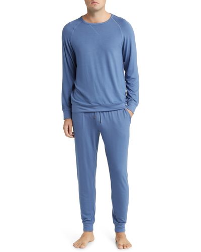 Daniel Buchler Long Sleeve Stretch Viscose Pajama T-shirt - Blue