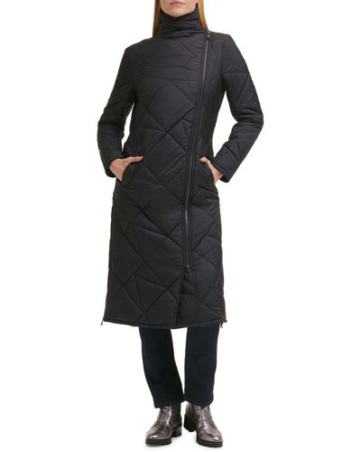Karl Lagerfeld Quilted Asymmetric Midi Coat - Black