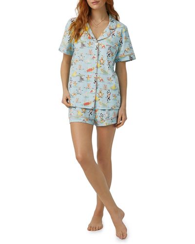 Bedhead Print Stretch Organic Cotton Jersey Short Pajamas - Blue