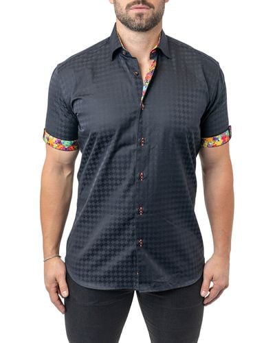 Maceoo Galileo Panam 68 Contemporary Fit Short Sleeve Button-up Shirt At Nordstrom - Blue