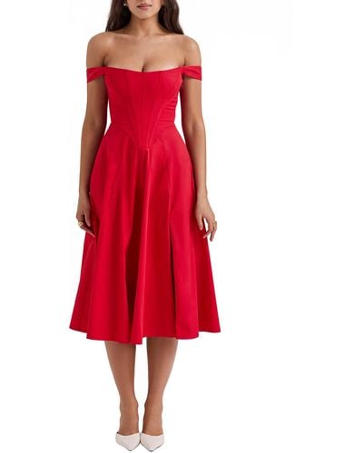 House Of Cb Saira Floral Lace-up Corset Cocktail Dress - Red
